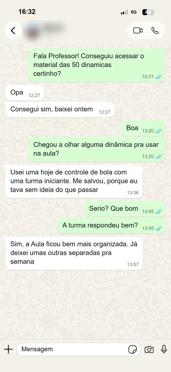 Print de conversa de professor que usou as dinâmicas na aula