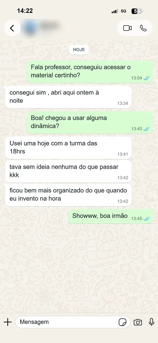 Print de conversa de professor com a turma mais organizada
