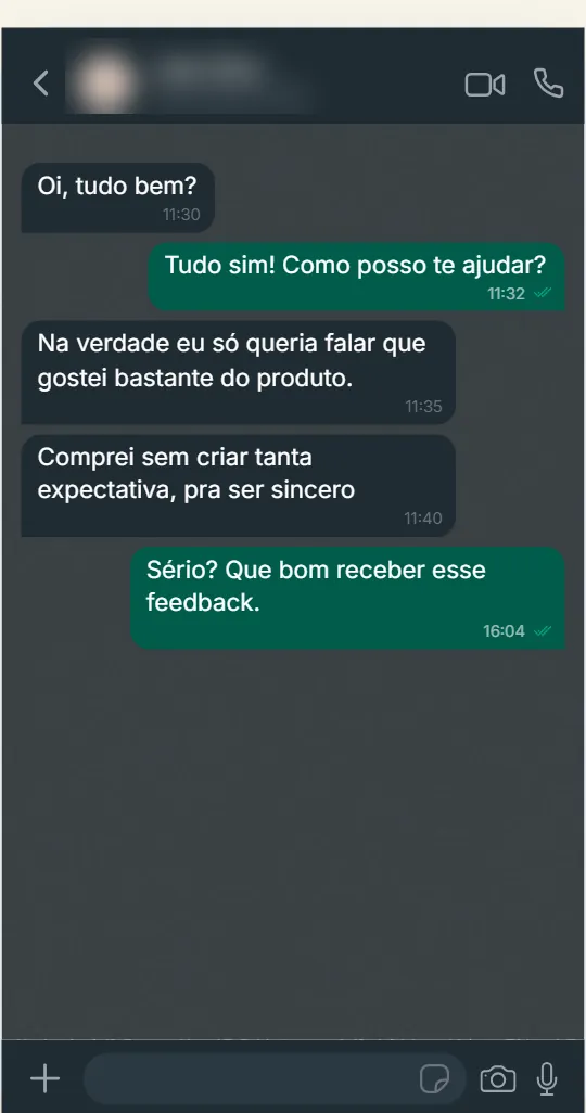 Print de conversa de professor elogiando o produto