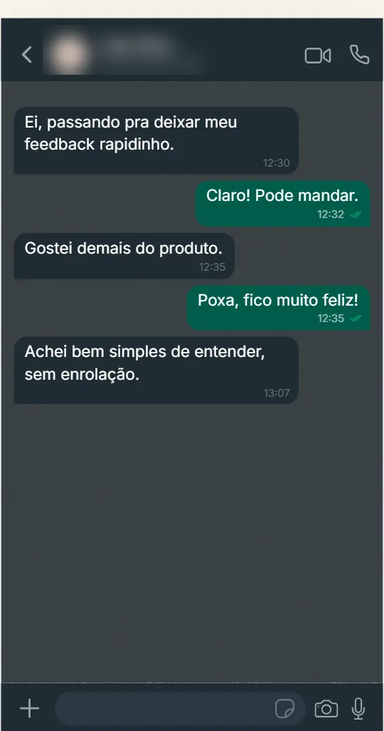 Print de conversa de professor com feedback positivo